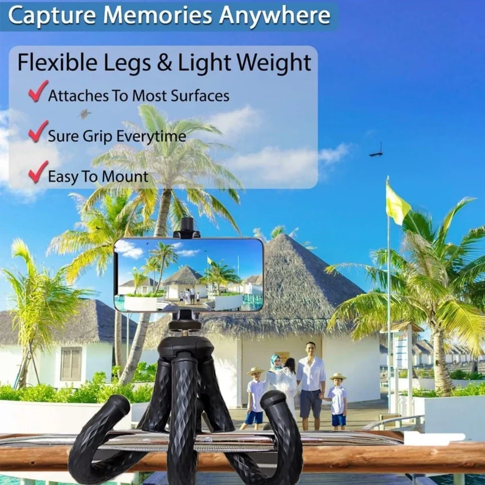 NEW! Flexible Tripod Phone Camera Stand Holder Bluetooth Remote Compact Black